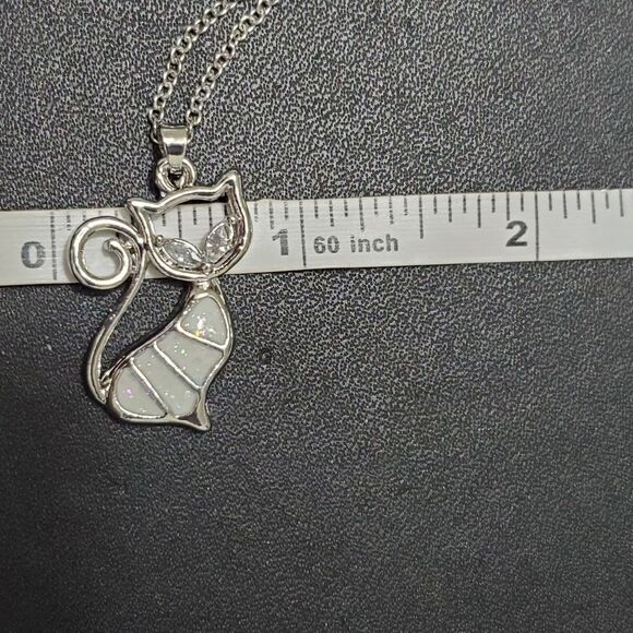 Silver tone glittery enamel cat jewelry set - Picture 6 of 12